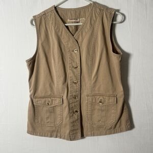 Vintage Crossroads Utility Vest Womens M Tan Button Front Cotton Safari Pockets
